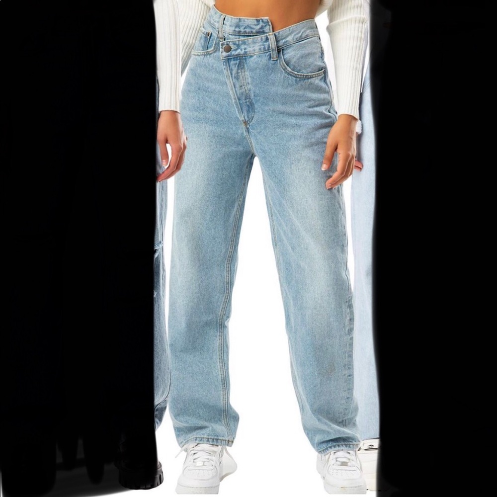 Asymmetrical Waist Wide Leg Jeans